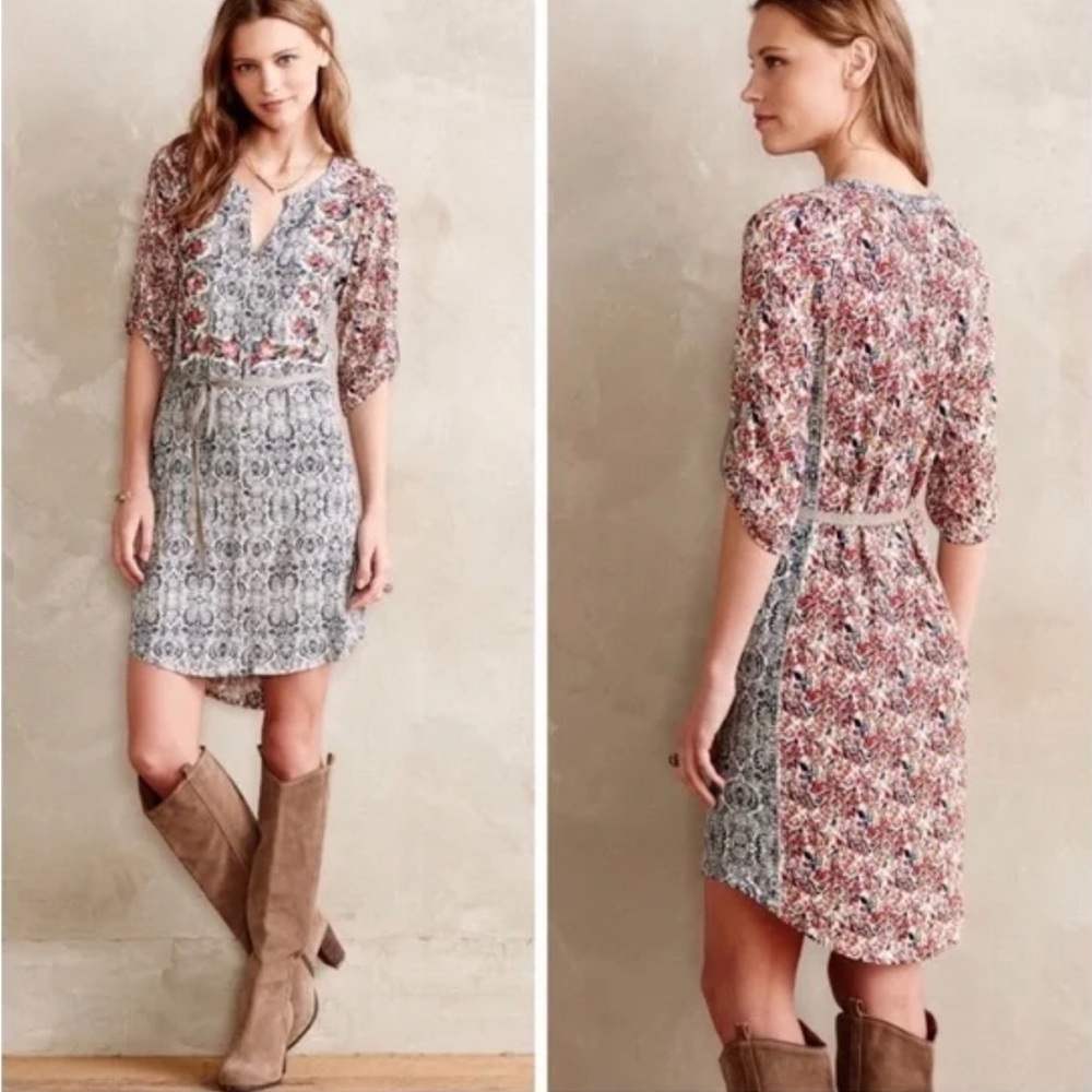 TINY Anthropologie S Perenne Lightweight Shirt Dress Tencel Silk Roll Tab Sleev